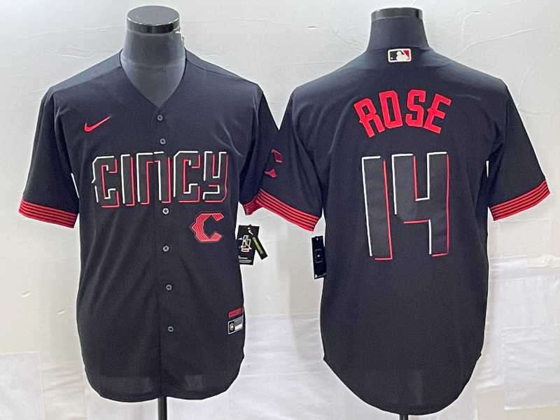 Mens Cincinnati Reds #14 Pete Rose Black 2023 City Connect Cool Base Stitched Jerseys